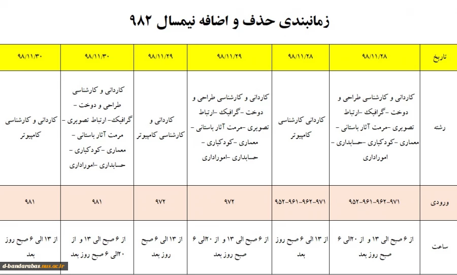 اطلاعیه مهم انتخاب واحد نیمسال دوم 99- 98 3