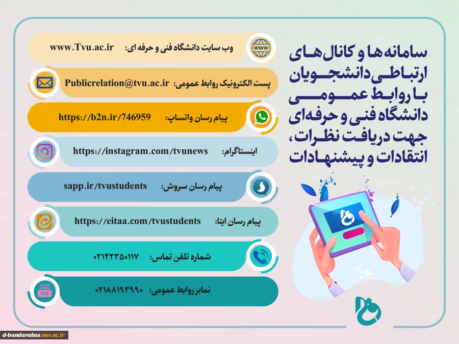 سامانه ها و کانال های ارتباطی دانشجویان با واحد روابط عمومی دانشگاه فنی و حرفه ای کشور 2