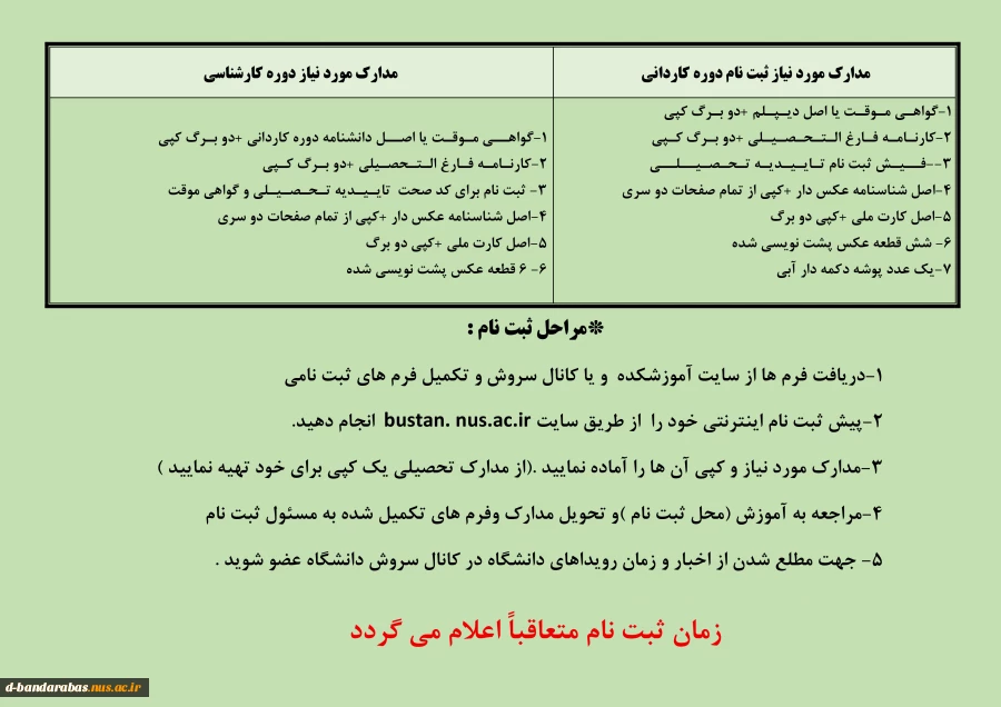 اطلاعیه شماره 2
مراحل ثبت نام پذیرفته شدگان جدید 2